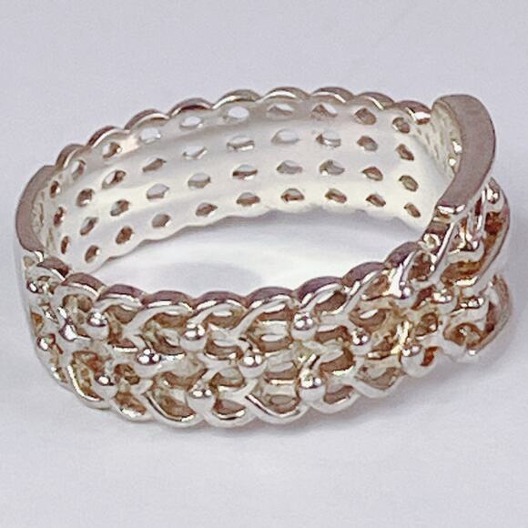 VTG Sterling Silver Buckle Ring 925 NV Lattice Band Women's Size 5 Dainty - Picture 5 of 10